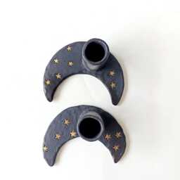 Handmade Crescent Moon Ceramic Candle Holder Black & Gold Lustre - thumbnail 4