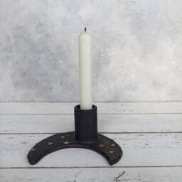 Handmade Crescent Moon Ceramic Candle Holder Black & Gold Lustre - thumbnail 3