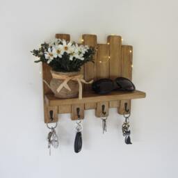 Rustic Wood Key Holder With Shelf/Entryway Rack Kitchen Organizer 7 Colour Options - thumbnail 2