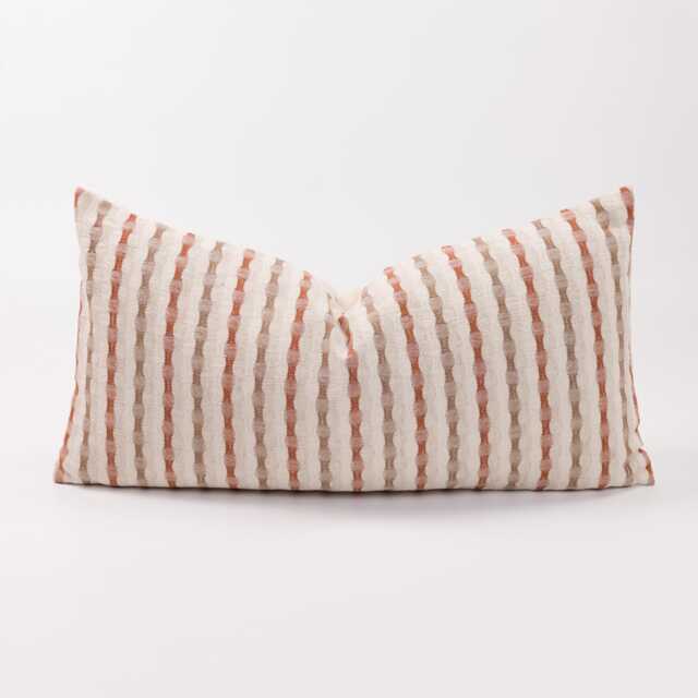 Red Striped Cotton Throw Pillow Cover, Beige Oatmeal Fabric - image 1