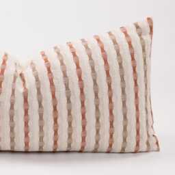 Red Striped Cotton Throw Pillow Cover, Beige Oatmeal Fabric - thumbnail 2