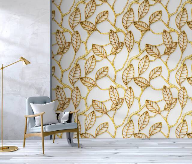 Removable Wallpaper Gold Pattern Soft Color Pastel Peel & Stick Self Adhesive Wall Mural Floral Bouquet
