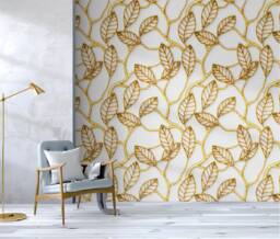 Removable Wallpaper Gold Pattern Soft Color Pastel Peel & Stick Self Adhesive Wall Mural Floral Bouquet - thumbnail 1