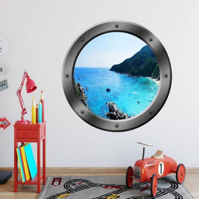 Porthole Decal Sticker Ocean Scene - Sea Window View, Wall Art Decor Mural Po7 - image 1