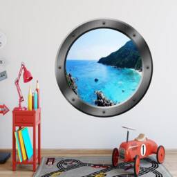 Porthole Decal Sticker Ocean Scene - Sea Window View, Wall Art Decor Mural Po7 - thumbnail 1