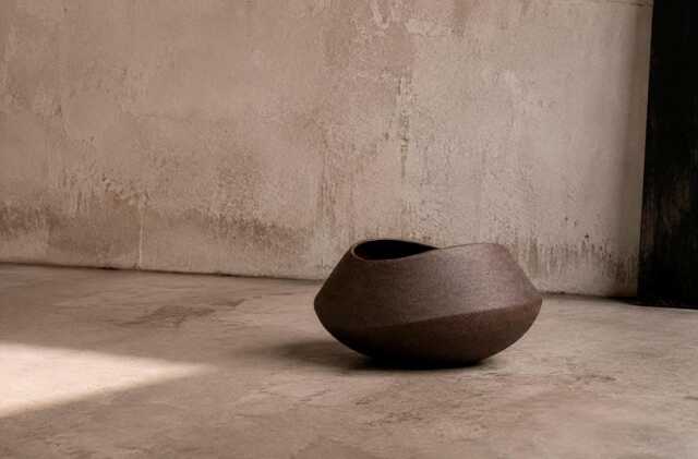 Black Clay Ceramic Centerpiece Table Modern Geometric Minimalist Sculpture Vase Organic Unglazed Shape - image 1
