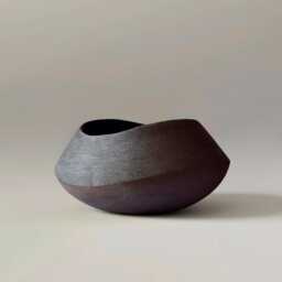 Black Clay Ceramic Centerpiece Table Modern Geometric Minimalist Sculpture Vase Organic Unglazed Shape - thumbnail 2