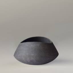 Black Clay Ceramic Centerpiece Table Modern Geometric Minimalist Sculpture Vase Organic Unglazed Shape - thumbnail 3