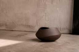 Black Clay Ceramic Centerpiece Table Modern Geometric Minimalist Sculpture Vase Organic Unglazed Shape - thumbnail 1