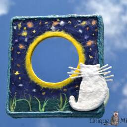 Full Moon Mirror & White Cat, Decorative Wall Mirror, Memorial Cat Gift, Remembrance, Lovers, Home Hanging Mirrors - thumbnail 2
