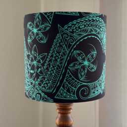 Turquoise & Black Samoan Lamp Shade - Tropical Tribal Design - thumbnail 3
