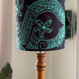 Turquoise & Black Samoan Lamp Shade - Tropical Tribal Design - thumbnail 2