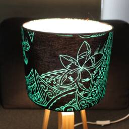 Turquoise & Black Samoan Lamp Shade - Tropical Tribal Design - thumbnail 4