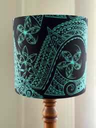 Turquoise & Black Samoan Lamp Shade - Tropical Tribal Design