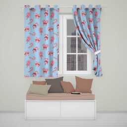 Cute Christmas Candy Cane Ribbon Bow Blue Background Seamless Pattern Readymade Eyelet Ring Top Thermal 100% Blackout Curtains
