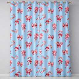 Cute Christmas Candy Cane Ribbon Bow Blue Background Seamless Pattern Readymade Eyelet Ring Top Thermal 100% Blackout Curtains - thumbnail 2