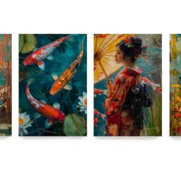 Japanese Geisha Ds0590 By Ksavera - Digital Print Set Of 4 Synthography Fine Art Prints Printed On Glossy Premium Photo Paper - thumbnail 2
