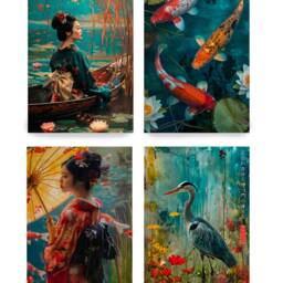 Japanese Geisha Ds0590 By Ksavera - Digital Print Set Of 4 Synthography Fine Art Prints Printed On Glossy Premium Photo Paper - thumbnail 3
