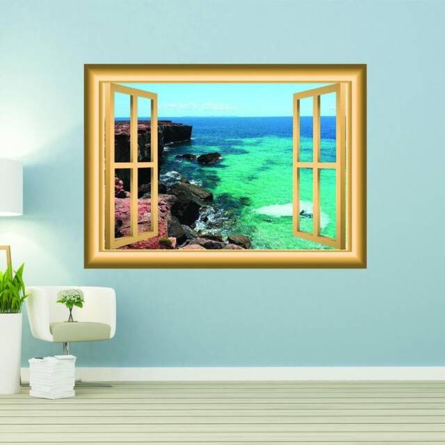 Ocean Mountain Cliff View Window Frame Sea Wall Decal - Vwaq Nw2 - image 1