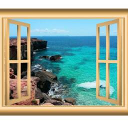 Ocean Mountain Cliff View Window Frame Sea Wall Decal - Vwaq Nw2 - thumbnail 2
