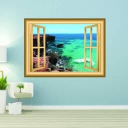 Ocean Mountain Cliff View Window Frame Sea Wall Decal - Vwaq Nw2 - thumbnail 1