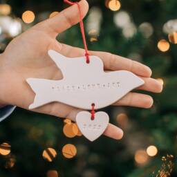 Peace Love & Joy Dove Christmas Ceramic Ornament - Handmade Holiday Decor - thumbnail 2
