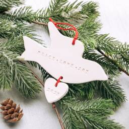 Peace Love & Joy Dove Christmas Ceramic Ornament - Handmade Holiday Decor - thumbnail 3