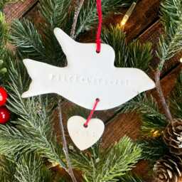 Peace Love & Joy Dove Christmas Ceramic Ornament - Handmade Holiday Decor - thumbnail 4