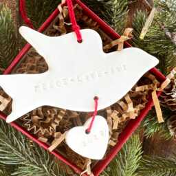 Peace Love & Joy Dove Christmas Ceramic Ornament - Handmade Holiday Decor - thumbnail 2