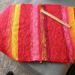 "Hand-Knit Squishy Rug - For Kitchen, Bathroom, Pets- ""Fiesta Red" - thumbnail 2