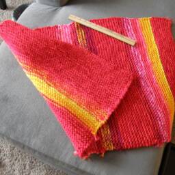 "Hand-Knit Squishy Rug - For Kitchen, Bathroom, Pets- ""Fiesta Red" - thumbnail 3