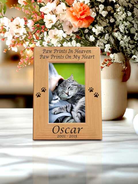 Cat Memorial Gift Personalized Picture Frame, Choice Of Pawprints in Heaven On My Heart Or Our Hearts, Family Pet Loss - image 1