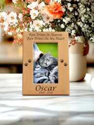 Cat Memorial Gift Personalized Picture Frame, Choice Of Pawprints in Heaven On My Heart Or Our Hearts, Family Pet Loss - thumbnail 1