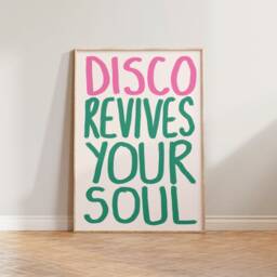 Kitchen Print, Music Wall Art, Disco Revives Your Soul Print Poster, Prints, Handwritten Typography Decor, Fun Colourful Prints - thumbnail 2
