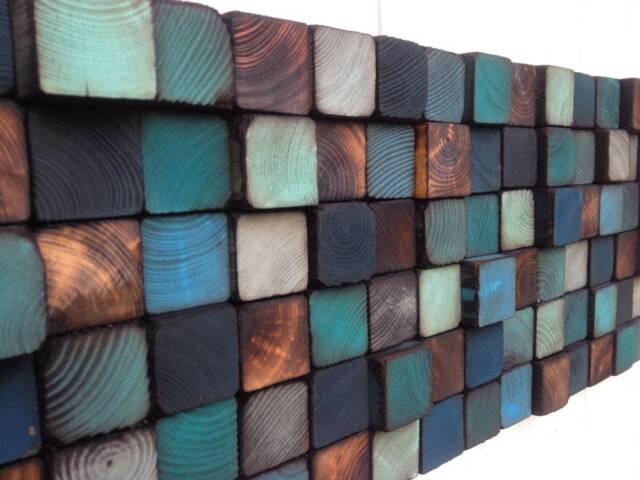 Handmade Reclaimed Wood Wall Art - Blue Geometric Mosaic - image 1