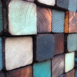 Handmade Reclaimed Wood Wall Art - Blue Geometric Mosaic - thumbnail 2