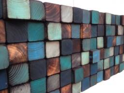 Handmade Reclaimed Wood Wall Art - Blue Geometric Mosaic - thumbnail 1