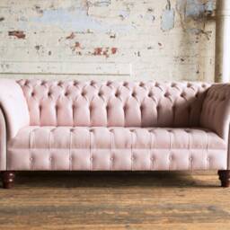 Handmade 3 Seater Dusty Pink Wool Fabric Chesterfield Sofa - thumbnail 2