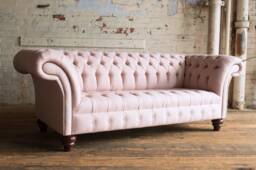 Handmade 3 Seater Dusty Pink Wool Fabric Chesterfield Sofa