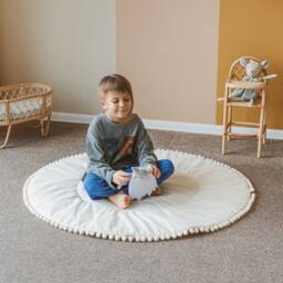 Baby Tummy Time Mat From Cotton With Pom Poms, Round Baby Play in Boho Style Perfect For Infant Activities - thumbnail 1