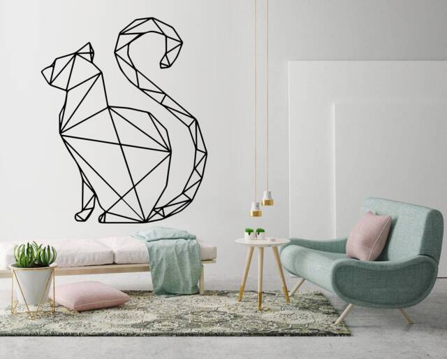 Geometric Cat Wall Decal Modern Animal Outline Art - image 1
