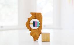 Personalized Illinois State Baby Rattle Modern Wooden Toy