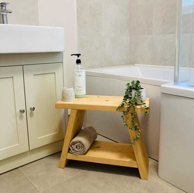 Rustic Wooden Milking Stool - Farmhouse Bathroom Bedroom Side Table 6 Briwax Finishes - image 1