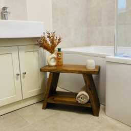 Rustic Wooden Milking Stool - Farmhouse Bathroom Bedroom Side Table 6 Briwax Finishes - thumbnail 2