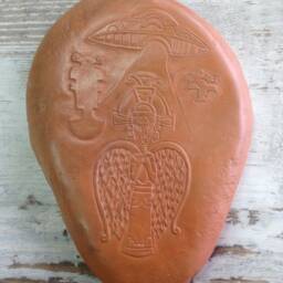 Aztec Alien Artifact Replica, Ceramic Tile Sculpture, Wall Art - thumbnail 4