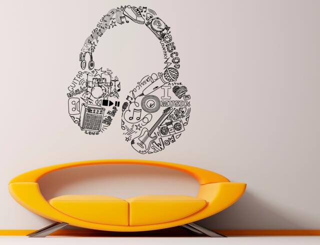 Headphones Wall Decal Music Vinyl Sticker Murals Interior Recording Night Club Decor - 53Za7He - image 1