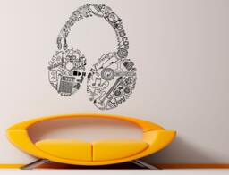 Headphones Wall Decal Music Vinyl Sticker Murals Interior Recording Night Club Decor - 53Za7He - thumbnail 1