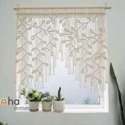 Macrame Leaf Window Curtain Handmade Cotton Braid Decor - thumbnail 2