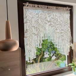 Macrame Leaf Window Curtain Handmade Cotton Braid Decor - thumbnail 1