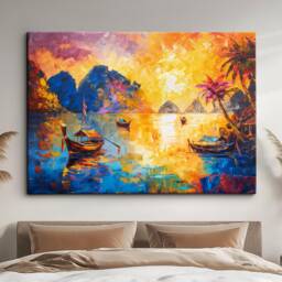 Thailand Ruea Hang Yao Boat River Landmark Oil Painting Watercolor Wall Art Framed Calming Canvas Poster Print Home/Office Room Decor Gifts - thumbnail 1
